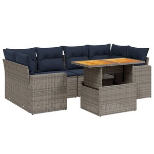 vidaXL Salon de jardin 7 Pièces avec coussins gris résine tressée