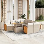 vidaXL Salon de jardin avec coussins 9 Pièces beige résine tressée
