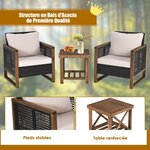 Ensemble salon de jardin en bois d'acacia rotin artisanal anti-soleil résistant aux intempéries pour porche balcon terrasse 20_0008509