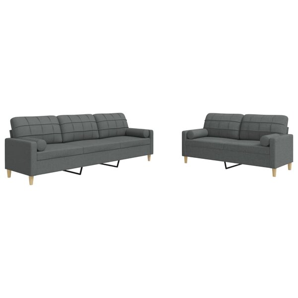 vidaXL Ensemble de canapés 2 Pièces coussins décoratifs gris foncé tissu