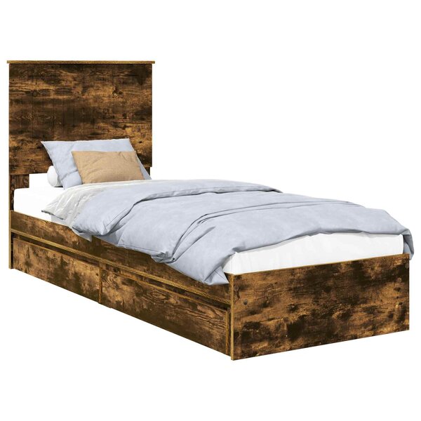 vidaXL Lit de Rangement Chêne fumé 75 x 190 cm Bois d'ingénierie