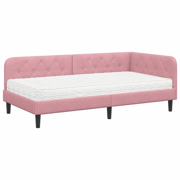vidaXL Cadre de lit d'angle avec matelas Rose 90 x 200 cm Velours