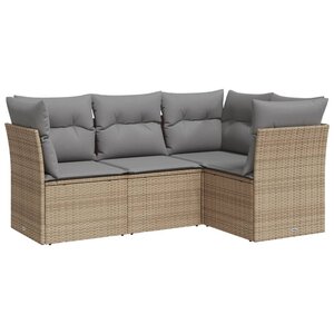 vidaXL Salon de jardin avec coussins 4 Pièces beige résine tressée