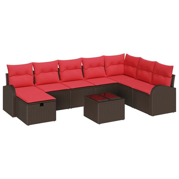 vidaXL Ensemble de canapé de jardin 9 Pièces Marron Poly rotin