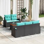 vidaXL Ensemble de canapé de jardin 6 Pièces Noir et turquoise polyrotin