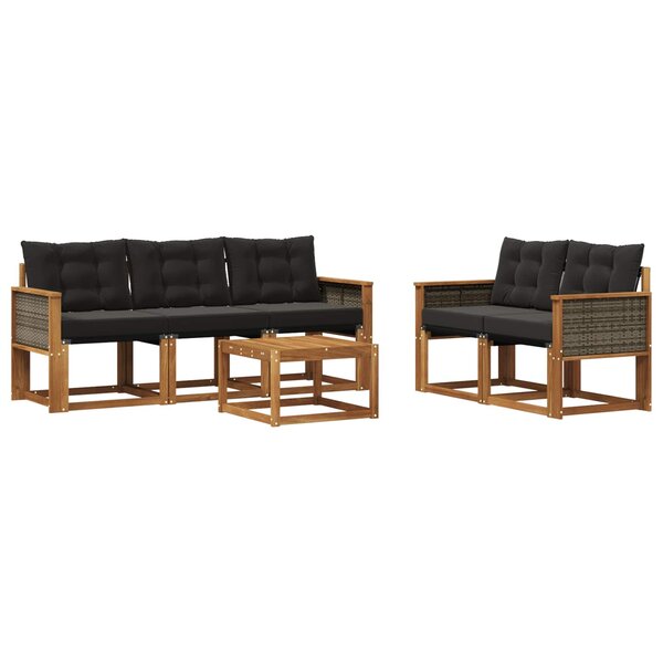 vidaXL Ensemble de canapés d'extérieur 6 pc Naturel et noir