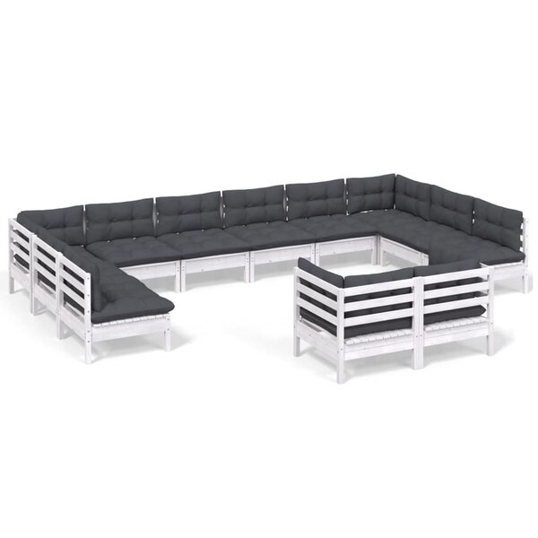 vidaXL Salon de jardin 12 Pièces avec coussins blanc bois de pin solide
