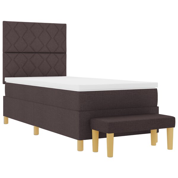 vidaXL Lit avec sommier et banc marron foncé 100x200 cm en tissu