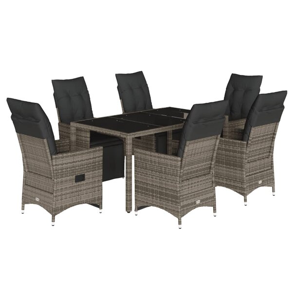 vidaXL Ensemble de bistro de jardin 7 Pièces coussins gris poly rotin