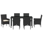 vidaXL Ensemble de Salle à Manger de Jardin de 7 Pièces avec Coussins en Poly Rattan Noir