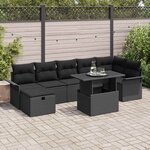 vidaXL Ensemble de canapé de jardin avec coussin 8 Pièces Noir Poly rotin