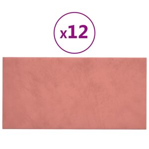 vidaXL Panneaux muraux 12 Pièces Rose 30x15 cm Velours 0 54 m²