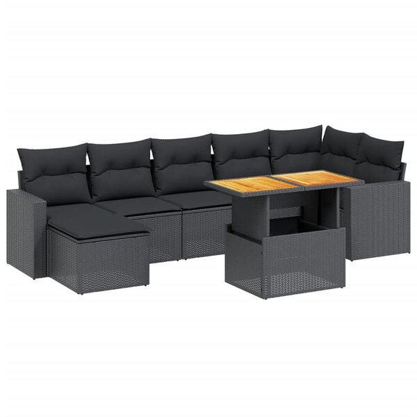 vidaXL Salon de jardin 8 Pièces avec coussins noir résine tressée