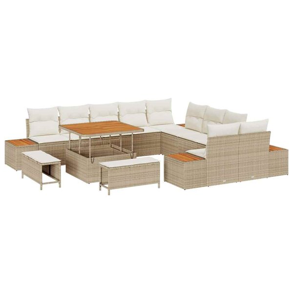vidaXL Ensemble de canapé de jardin avec coussin Beige Poly rotin