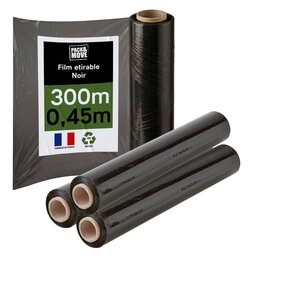 Pack And Move - Lot 4 Rouleaux Film Étirable - 300 M - Noir - Film Déménagement Film Emballage Film Palette Film Protection