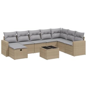vidaXL Salon de jardin avec coussins 9Pièces mélange beige résine tressée