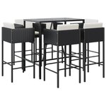vidaXL Ensemble de bar de jardin 7 Pièces avec coussins noir poly rotin