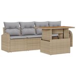 Ensemble de canapé de jardin 5 pièces avec coussins beige en poly rotin