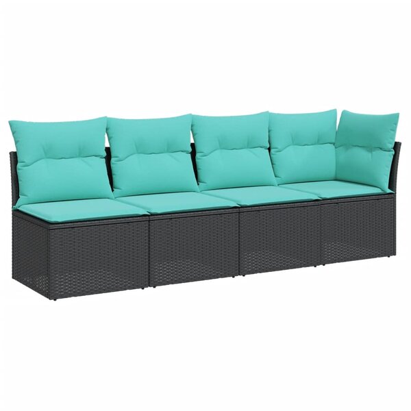 vidaXL Canapé de jardin avec coussins 4 places noir résine tressée