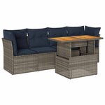 vidaXL Salon de jardin 5 Pièces avec coussins gris résine tressée