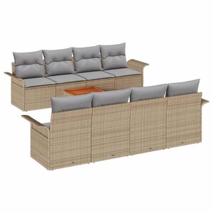 vidaXL Ensemble de canapé de jardin avec coussin 9 Pièces Beige polyrotin