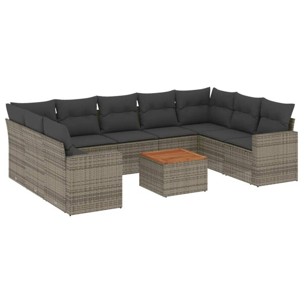 vidaXL Salon de jardin avec coussins 10 Pièces gris résine tressée