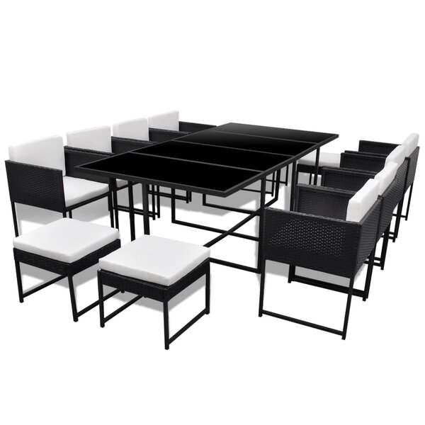 Salon de jardin meuble d'extérieur ensemble de mobilier 13 pièces avec coussins résine tressée noir 02_0015790