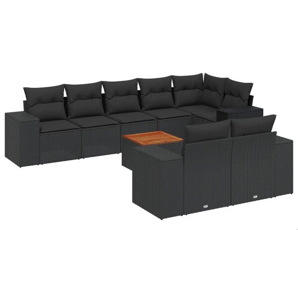 vidaXL Salon de jardin 9 Pièces avec coussins noir résine tressée