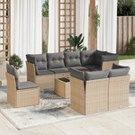 vidaXL Salon de jardin avec coussins 9 Pièces beige résine tressée