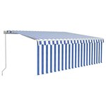 vidaXL Auvent manuel rétractable avec store et LED 4x3 m Bleu et blanc