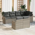 Canapé de Jardin Modulable de 7 pièces avec Coussins Gris Clair en Poly Rotin