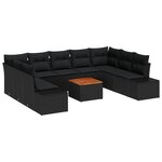 vidaXL Ensemble de canapé de jardin 10 pièces avec coussins noir poly rotin acacia