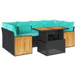 vidaXL Salon de jardin avec coussins 7 Pièces noir résine tressée acacia