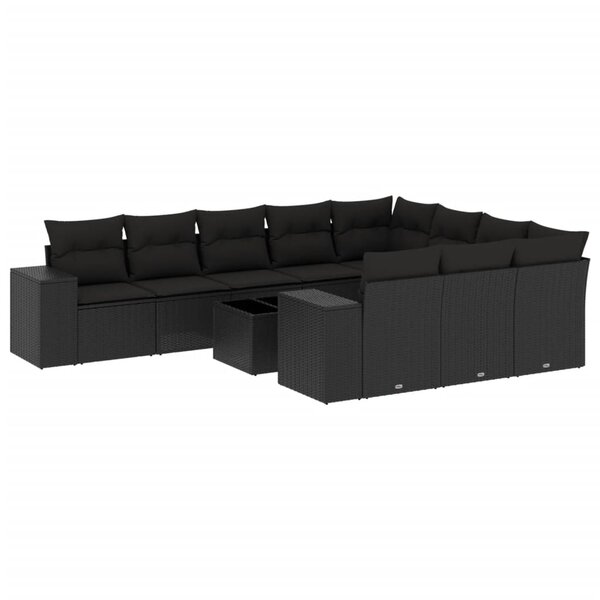 vidaXL Salon de jardin 11 Pièces avec coussins noir résine tressée