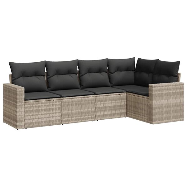 vidaXL Salon de jardin 5 Pièces avec coussins gris clair résine tressée