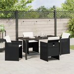 vidaXL Ensemble de Salle à Manger de Jardin de 5 Pièces avec Coussins en Rattan Poly Noir