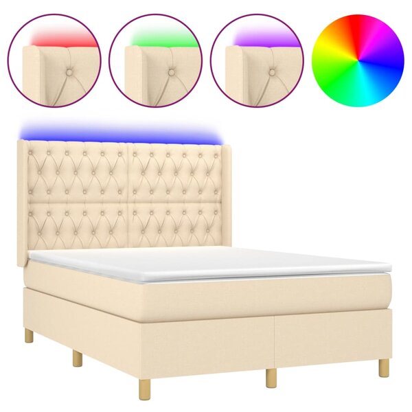 vidaXL Sommier à lattes de lit matelas et LED Crème 140x200 cm Tissu