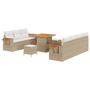 vidaXL Ensemble de canapé de jardin 10 Pièces Beige Poly rotin