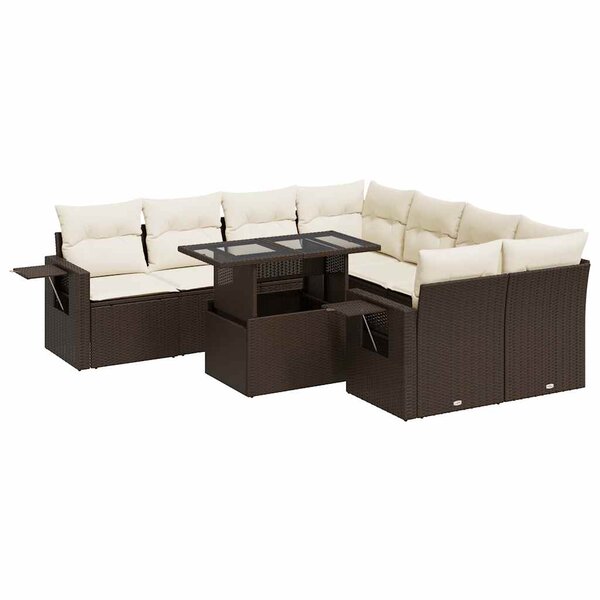 vidaXL Salon de jardin avec coussins 9 Pièces marron résine tressée