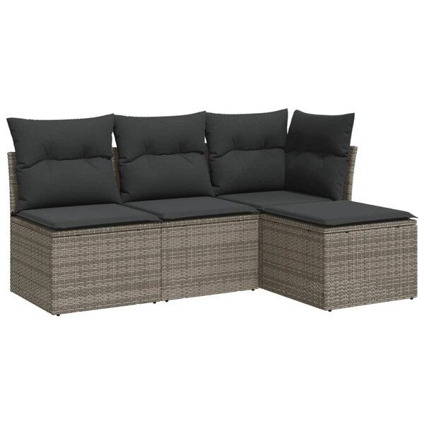 vidaXL Salon de jardin 4 Pièces avec coussins gris résine tressée