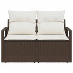 vidaXL Canapé de jardin 2 places avec rangement et coussins en poly rotin marron
