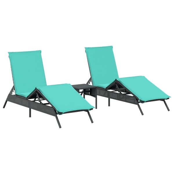 vidaXL Chaises longues lot de 2 avec table noir résine tressée