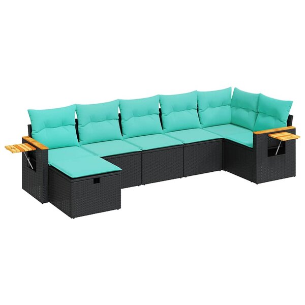 vidaXL Salon de jardin 7 Pièces avec coussins noir résine tressée