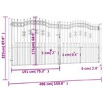 vidaXL Portail et sommet de lance Noir 406x223 cm Acier enduit poudre