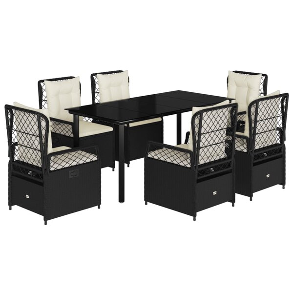 vidaXL Ensemble à manger de jardin coussins 7Pièces Noir Résine tressée