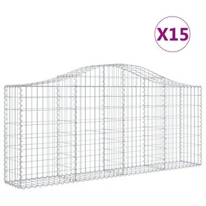 vidaXL Paniers à gabions arqués 15 Pièces 200x30x80/100 cm Fer galvanisé