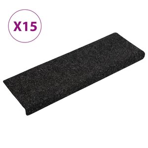 vidaXL Tapis d'escalier autocollants 15 pièces 65 x 21 x 4 cm Noir Bord rectangulaire