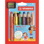 Etui de 6 Crayons woody 3 en 1 Extra large avec taille-crayon x 5 STABILO