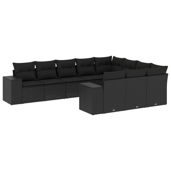 vidaXL Salon de jardin 10 Pièces avec coussins noir résine tressée