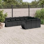 vidaXL Salon de jardin 10 Pièces avec coussins noir résine tressée